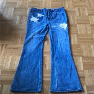 Anthropologie hgh rise wd leg jeans; boho modified